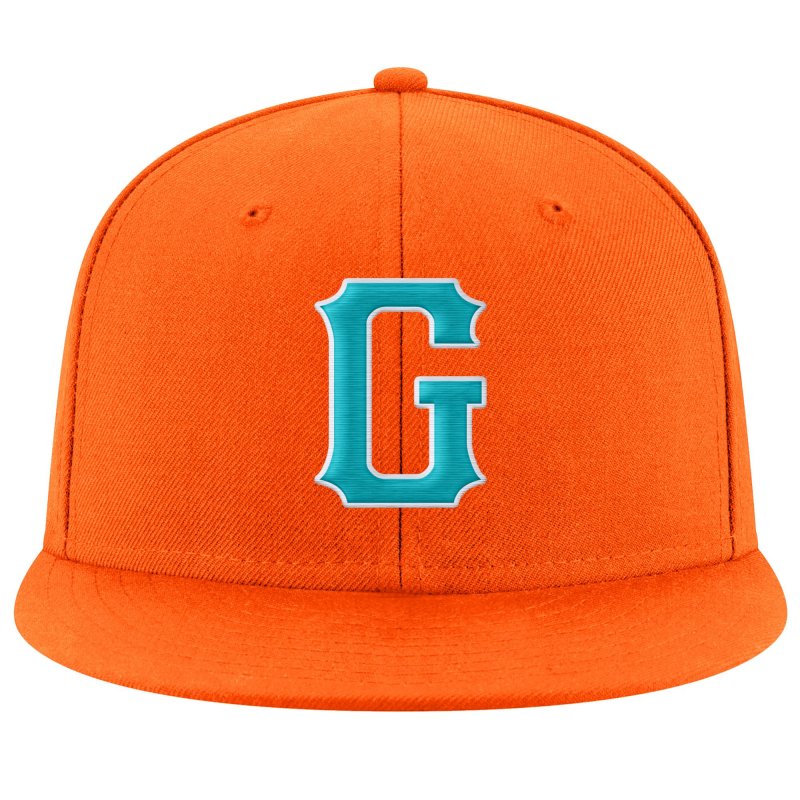 Custom Orange Aqua-White Stitched Adjustable Snapback Hat