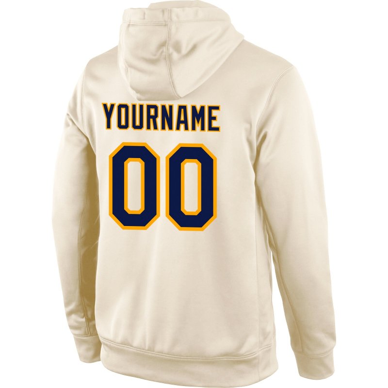 Men's Custom Stitched Cream Navy-Gold Sports Pullover Sweatshirt Hoodie