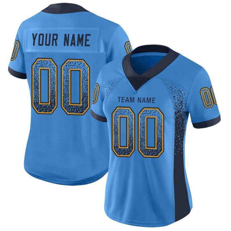 Men's Custom Powder Blue Navy-Gold Mesh Drift Fashion Football Jersey