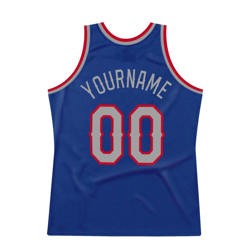 Men's Custom Royal Silver Gray-Red Authentic Throwback Basketball Jersey