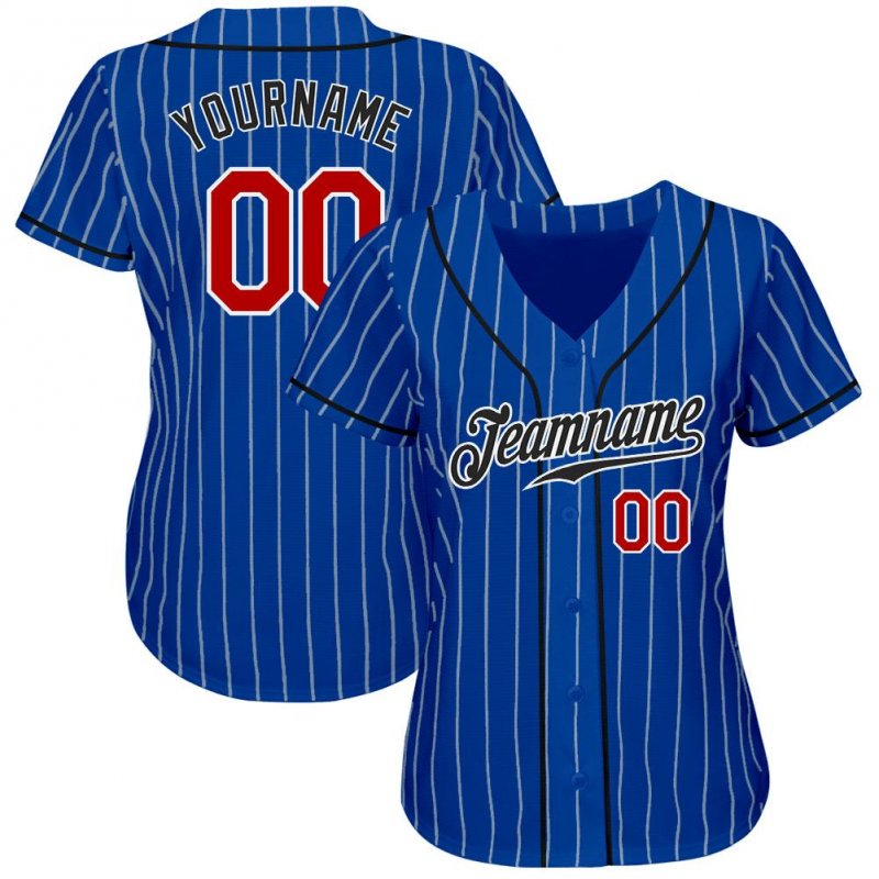 Men's Custom Royal White Pinstripe Red-Black Authentic Baseball Jersey