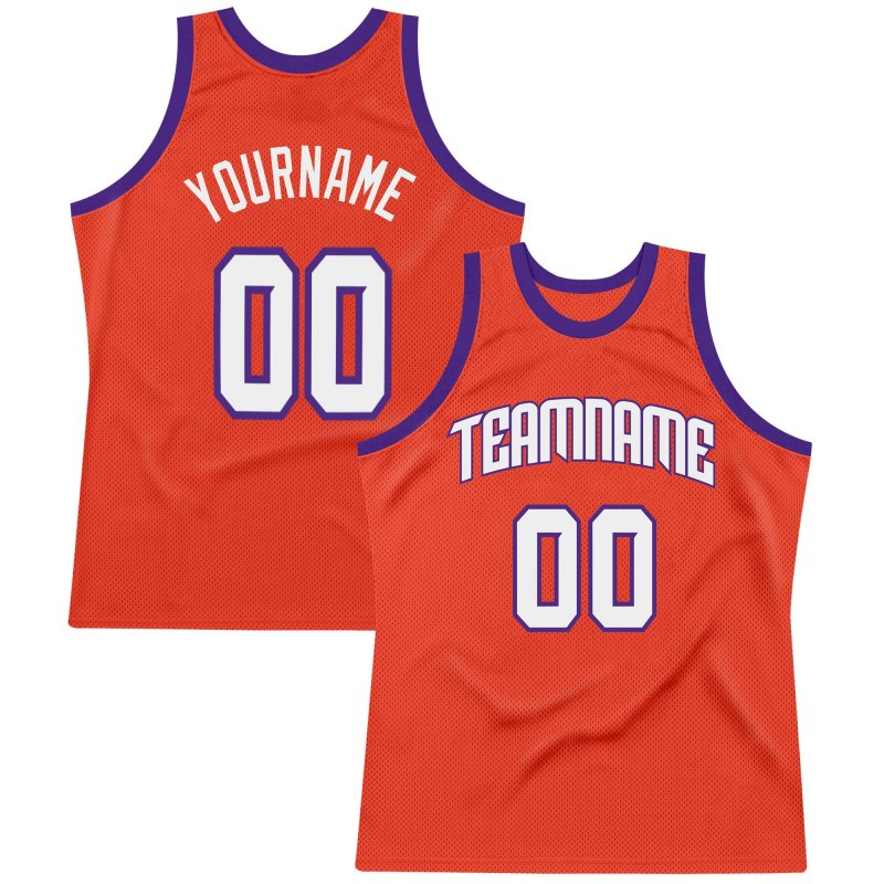 Men's Custom Orange White-Purple Authentic Throwback Basketball Jersey